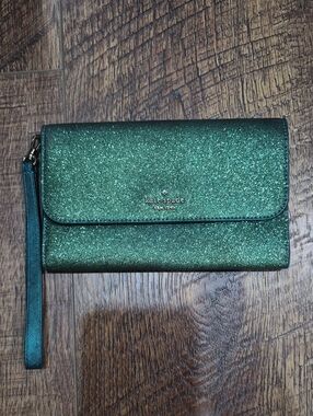 Kate Spade New York Glimmer Medium Phone Wristlet Wallet In Festive Teal Glitter